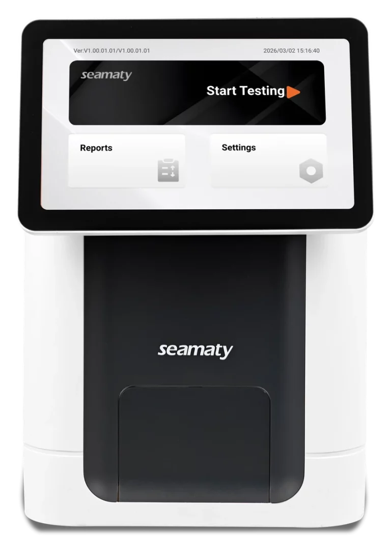 Analizador de morfología sanguínea por imagen Seamaty VM2, vista frontal