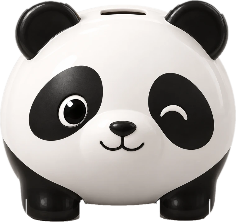 Hucha con forma de panda guiñando un ojo